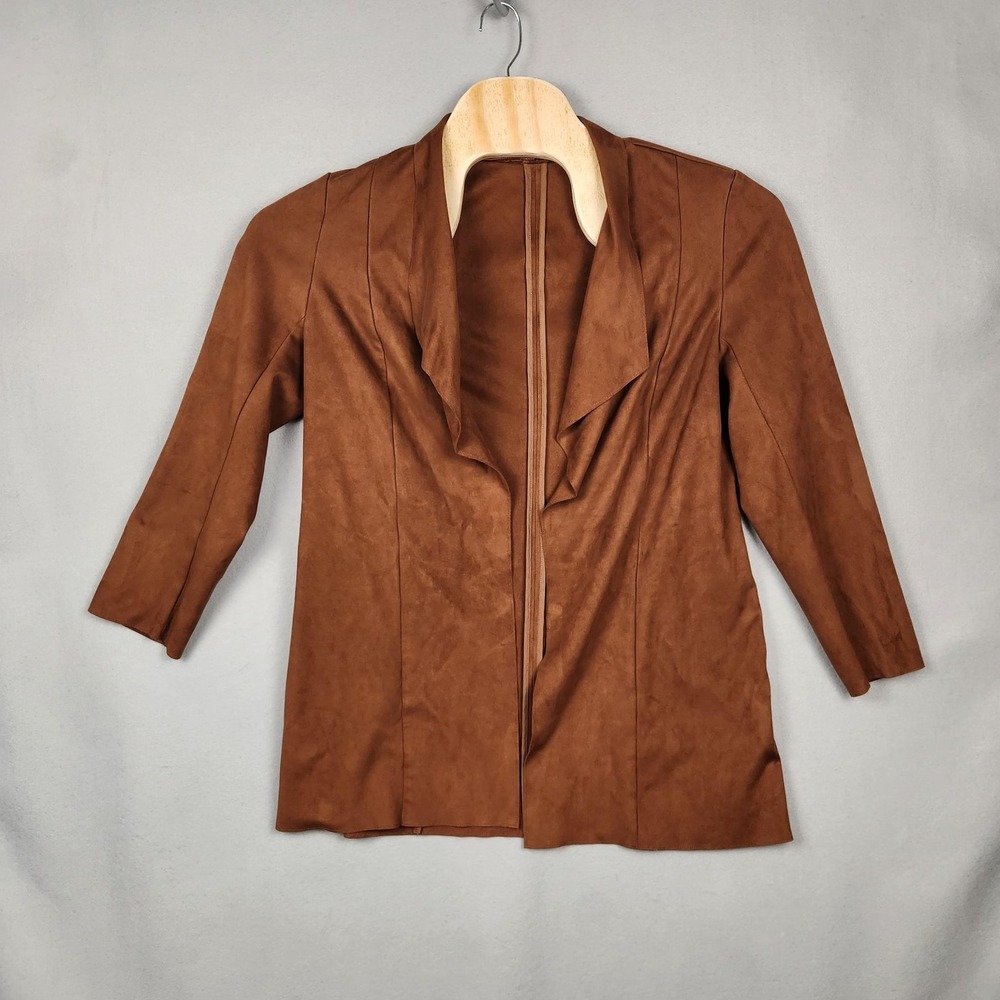 Conrad C Collection Jacket Womens 14 Brown Faux Suede Open Front Stretch Blazer